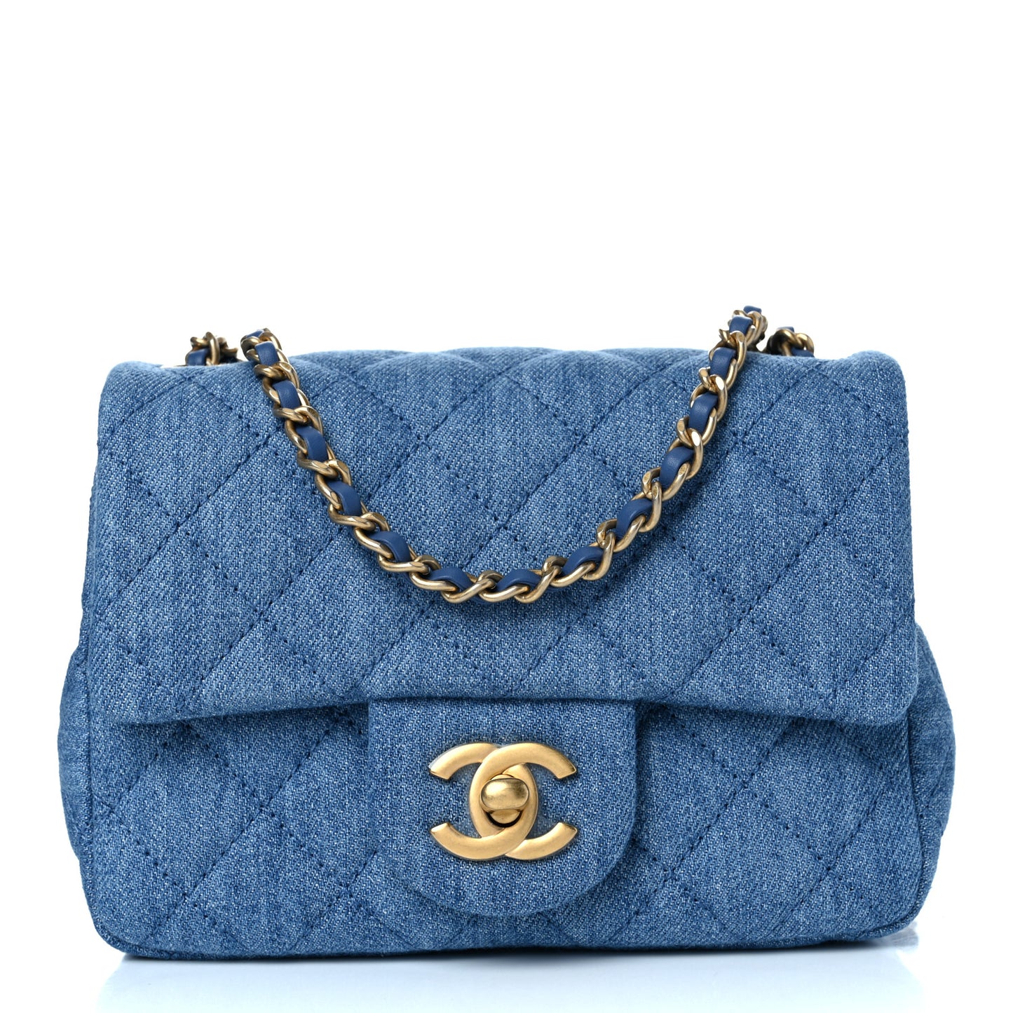 Denim Quilted Mini Pearl Crush Flap Blue