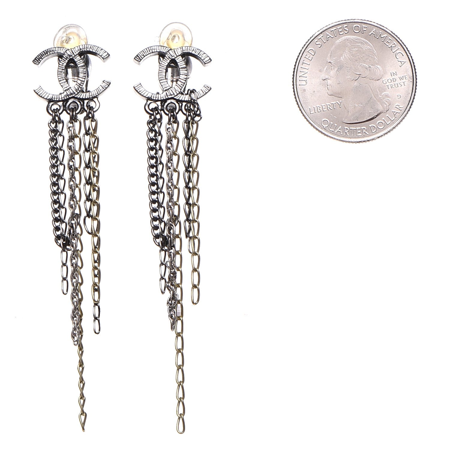 Chanel Ruthenium Chain CC Drop Clip On Earrings 2 of 4