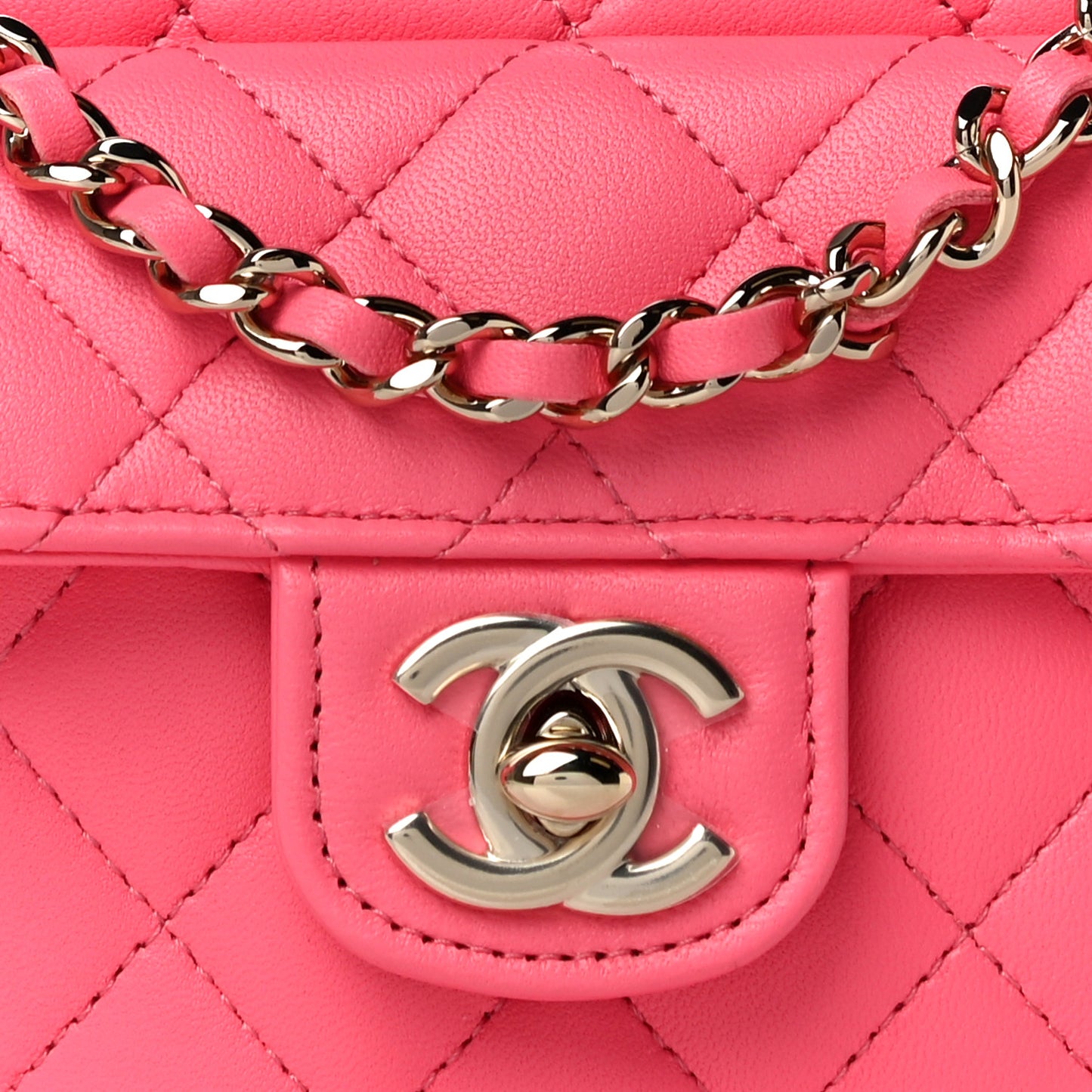 Lambskin Quilted CC In Love Heart Clutch With Chain Pink