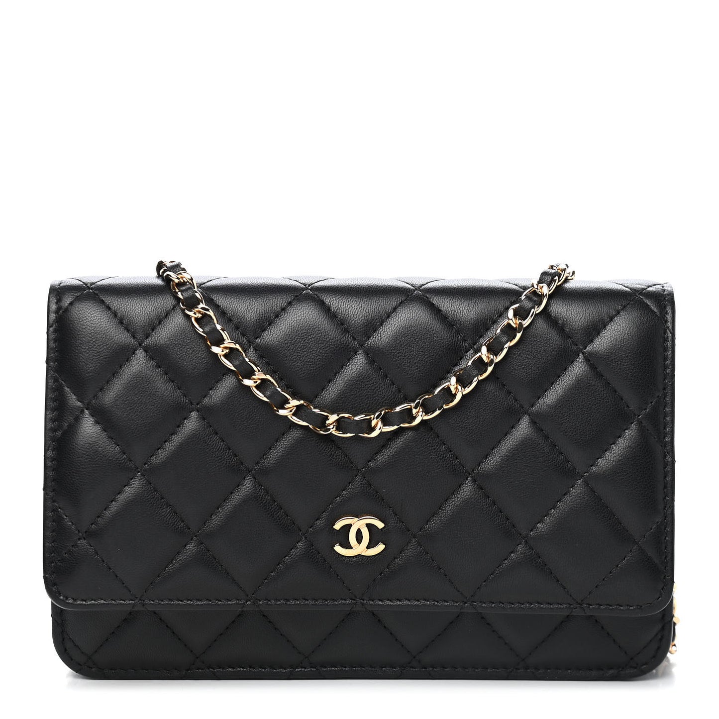 Lambskin Quilted Wallet On Chain WOC Black