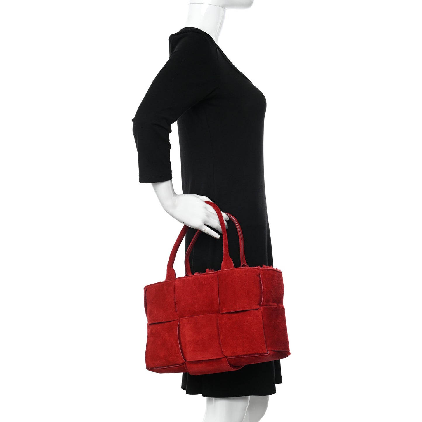 Suede Shearling Maxi Intrecciato Small Arco Tote Red