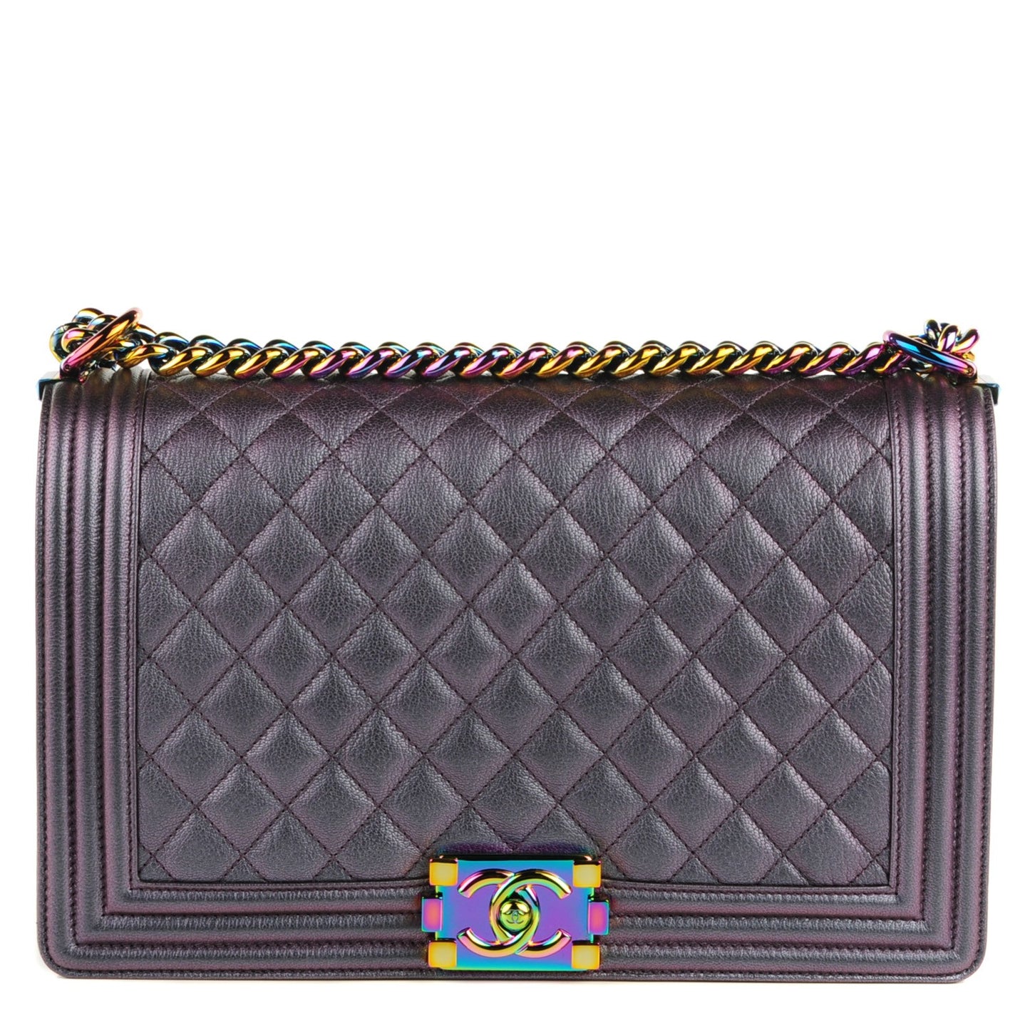Iridescent Goatskin Quilted New Medium Boy Flap Purple