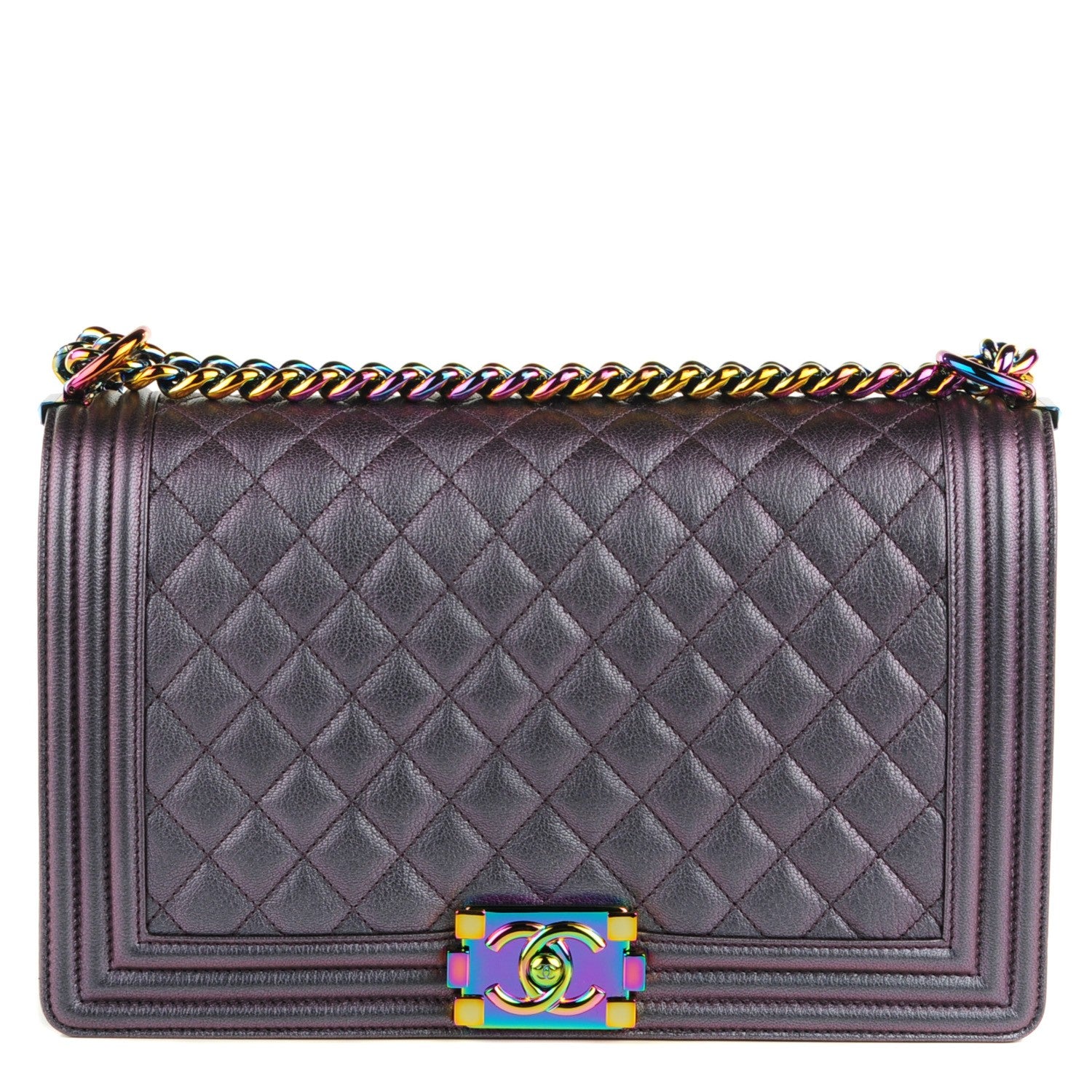 Chanel Iridescent Goatskin Quilted New Medium Boy Flap Purple 1 of 8
