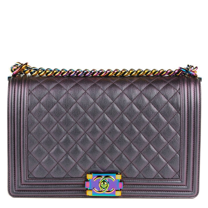Chanel Iridescent Goatskin Quilted New Medium Boy Flap Purple 1 of 8