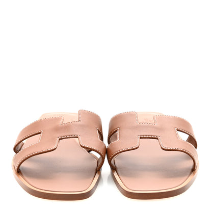 Hermes Box Calfskin Oran Sandals 37.5 Gold 3 of 9