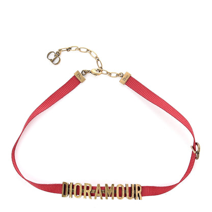 Christian Dior Grosgrain Ribbon Dioramour Choker Necklace Red 1 of 2