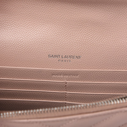 Saint Laurent Grain De Poudre Matelasse Chevron Monogram Envelope Chain Wallet Pale Pink 8 of 9