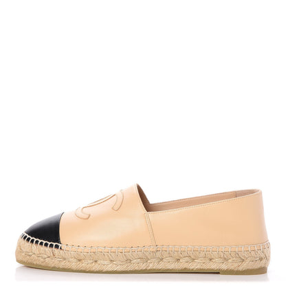 Chanel Lambskin CC Espadrilles 38 Beige Black 1 of 9
