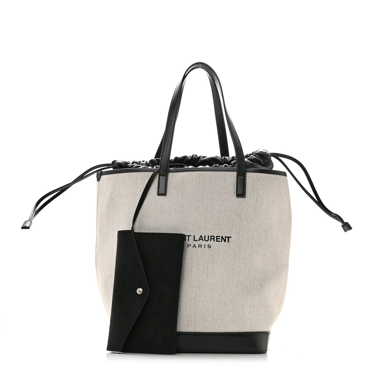 Canvas Calfskin Teddy Drawstring Shopping Tote White Black