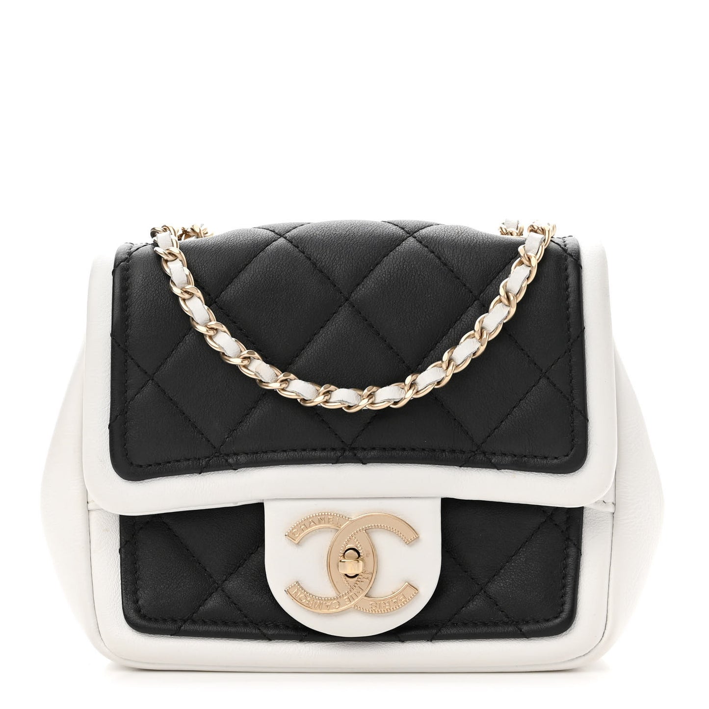 Lambskin Quilted Graphic Mini Flap Bag Black White