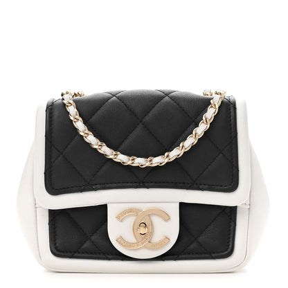 Chanel Lambskin Quilted Graphic Mini Flap Bag Black White 1 of 10
