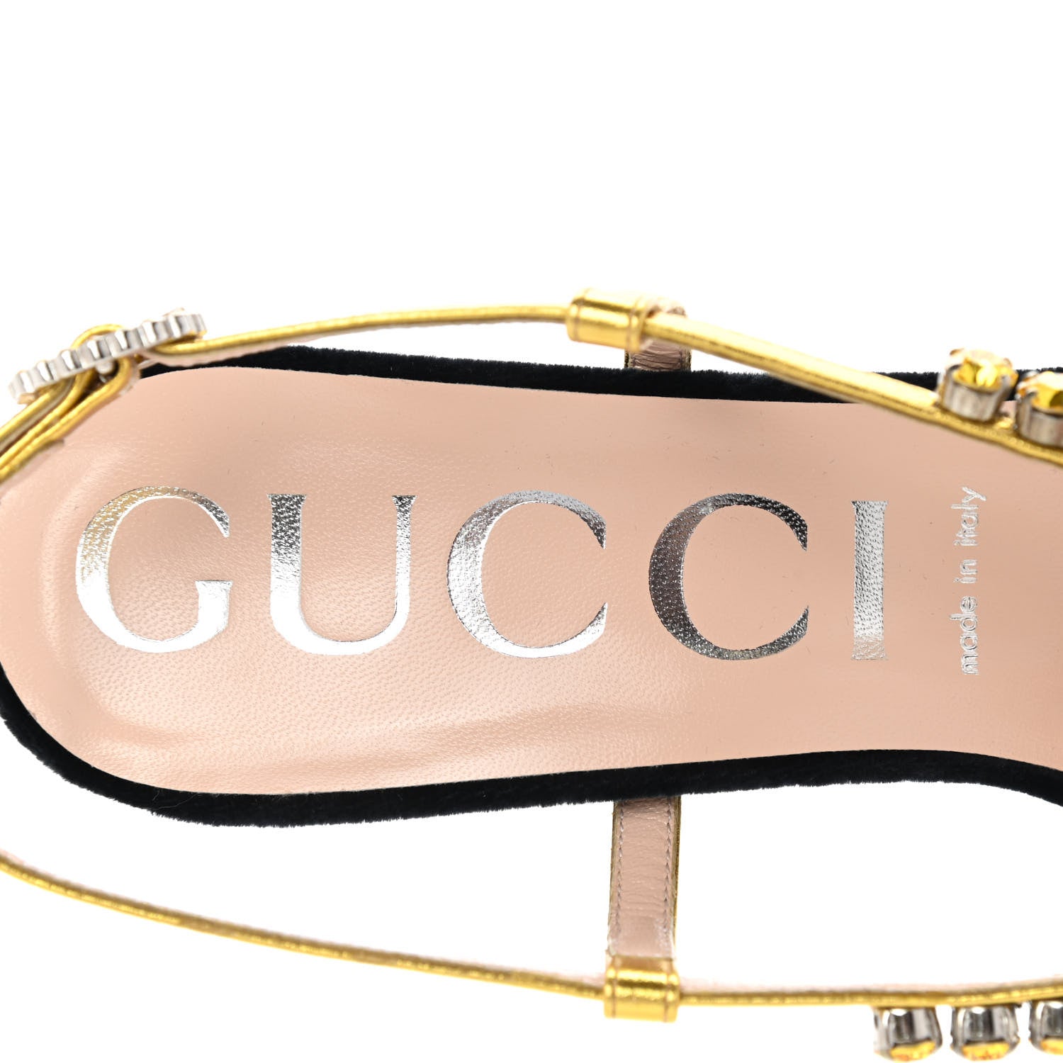Gucci Velvet Nappa Crystal Zephyra Slingback High Heel Sandals 41 Black Gold 6 of 7