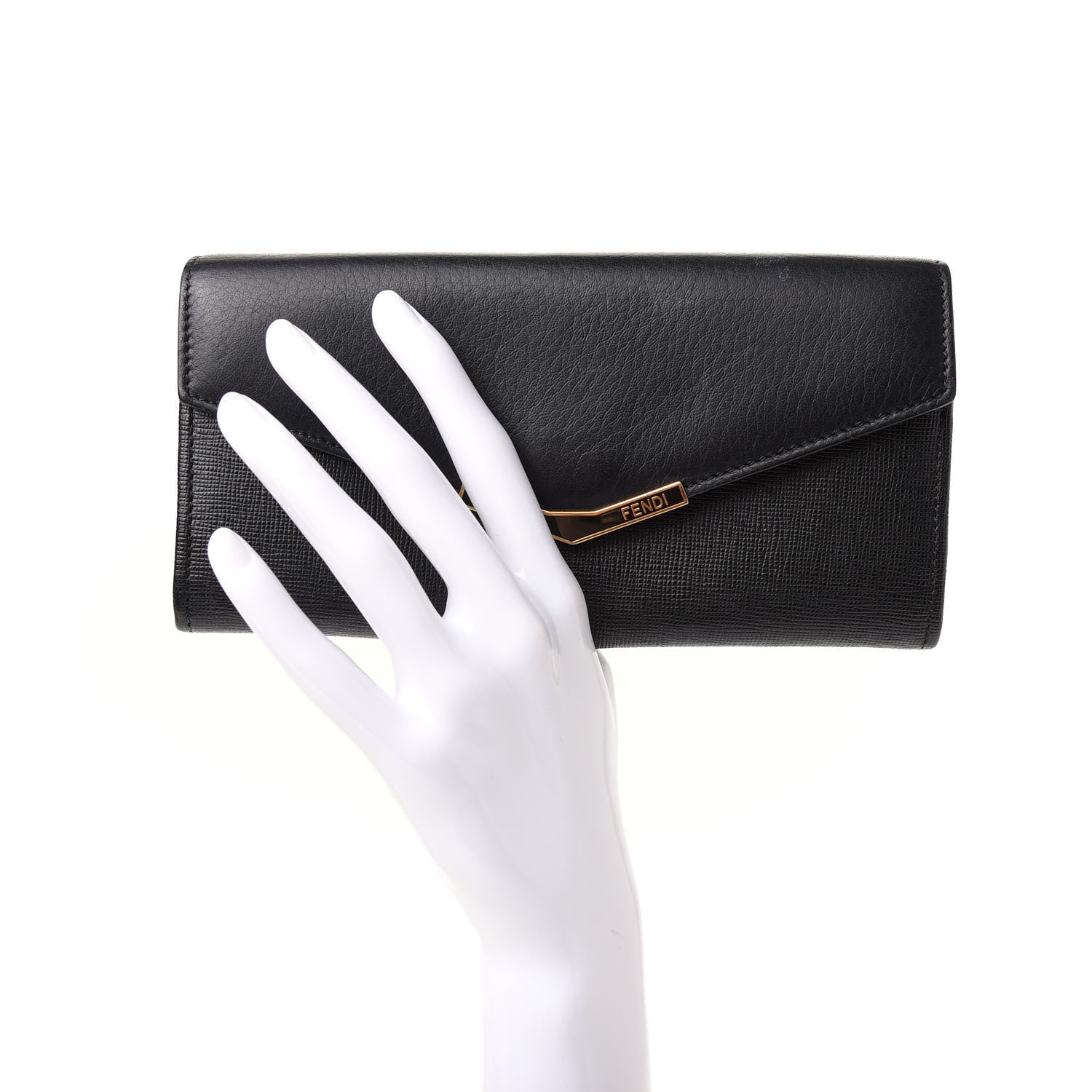 Fendi Vitello Elite Flamingo 2Jours Continental Wallet Black 2 of 6