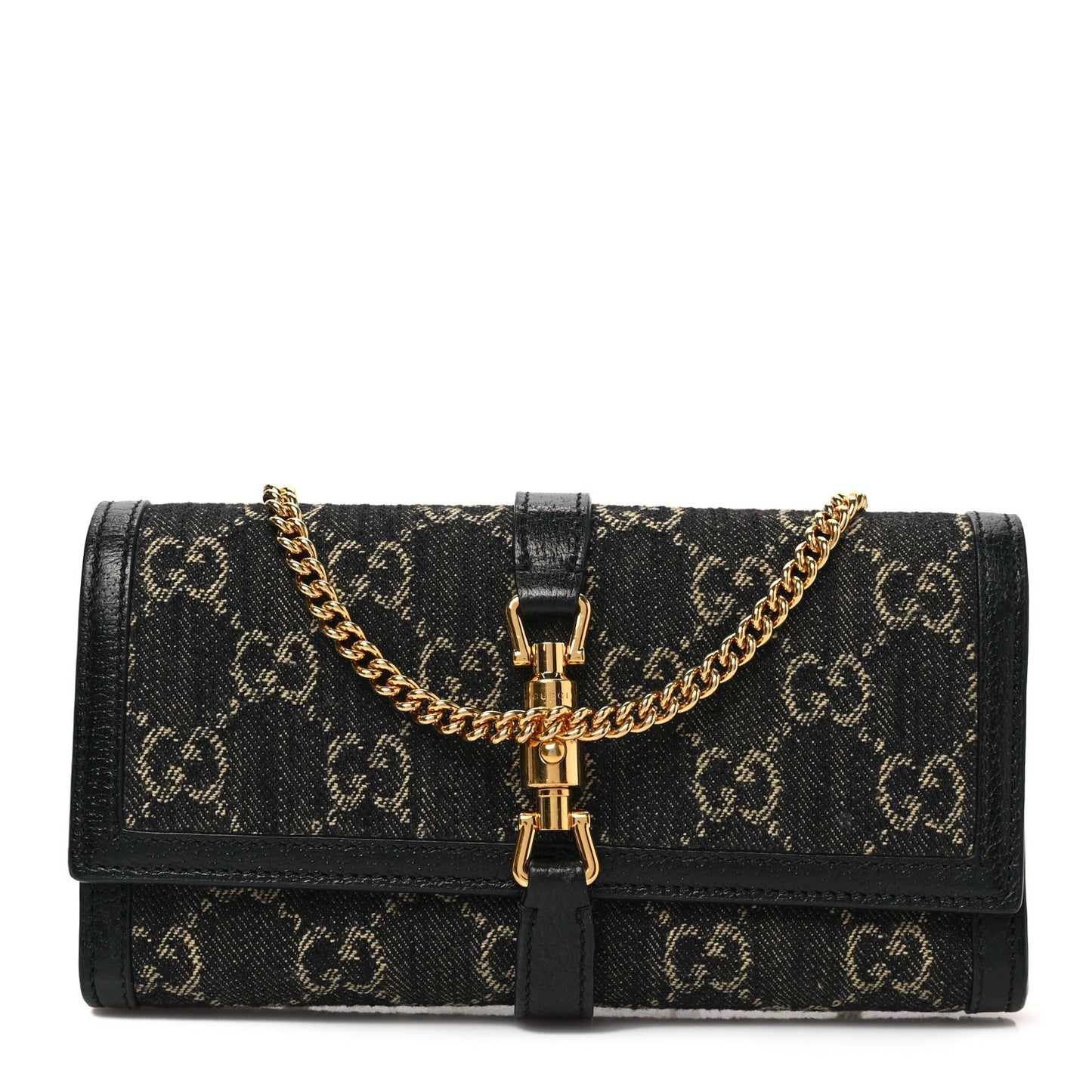Jacquard Black Denim GG Monogram Textured Dollar Calfskin Jackie 1961 Chain Wallet Black Ivory