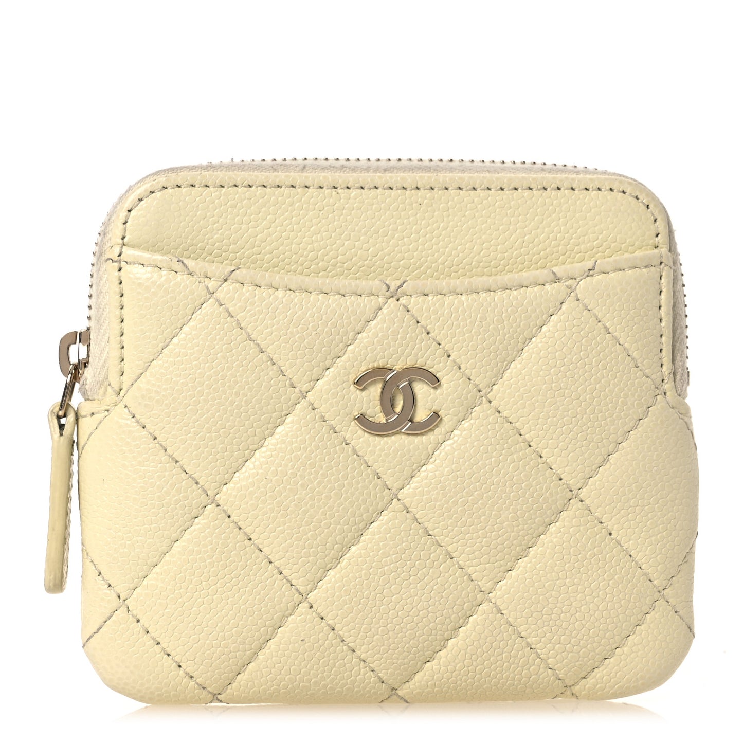 Caviar Quilted Zip Card Holder Wallet Light Yellow