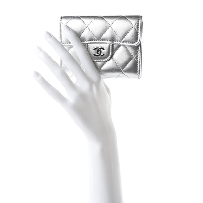 Chanel Metallic Lambskin Quilted Flap Card Holder Wallet Silver 2 of 11