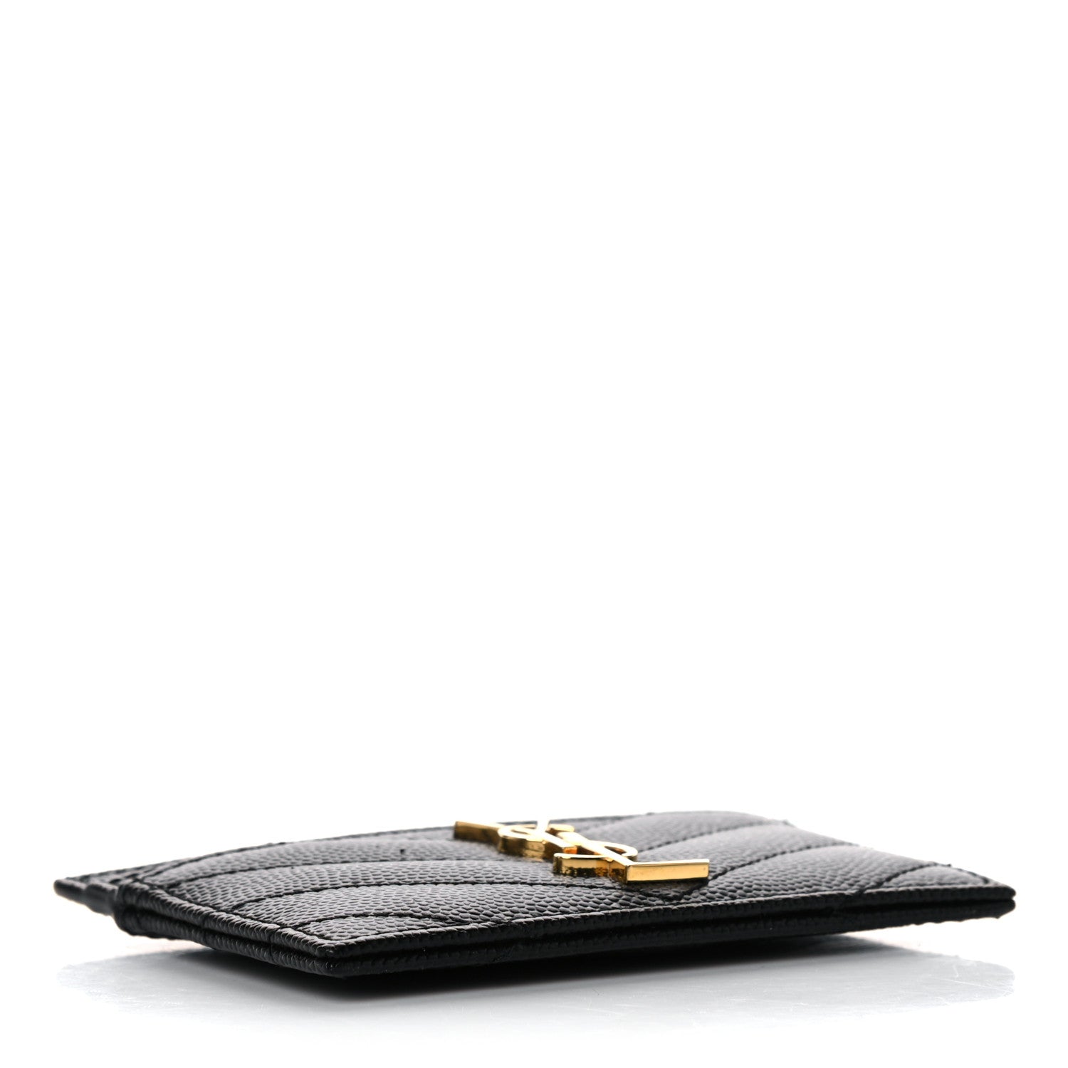 Saint Laurent Grain De Poudre Matelasse Chevron Monogram Credit Card Case Black 4 of 8