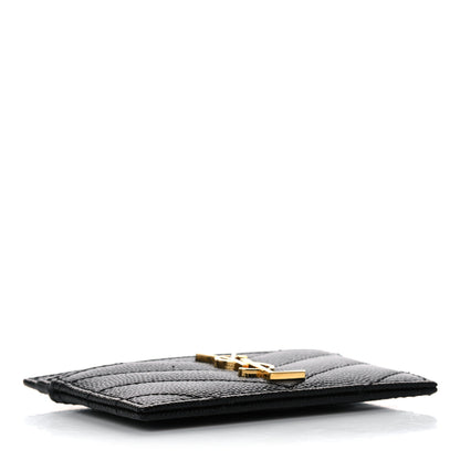 Saint Laurent Grain De Poudre Matelasse Chevron Monogram Credit Card Case Black 4 of 8