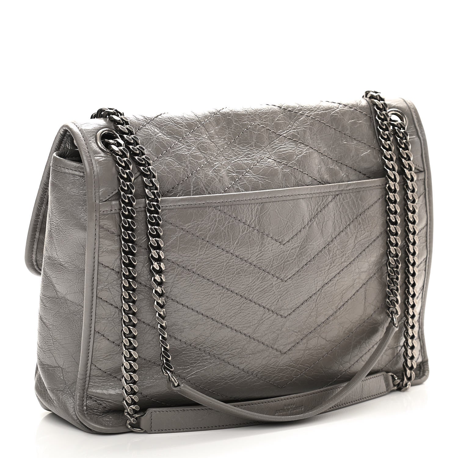 Saint Laurent Crinkled Calfskin Matelasse Monogram Large Niki Chain Satchel Fog 3 of 10