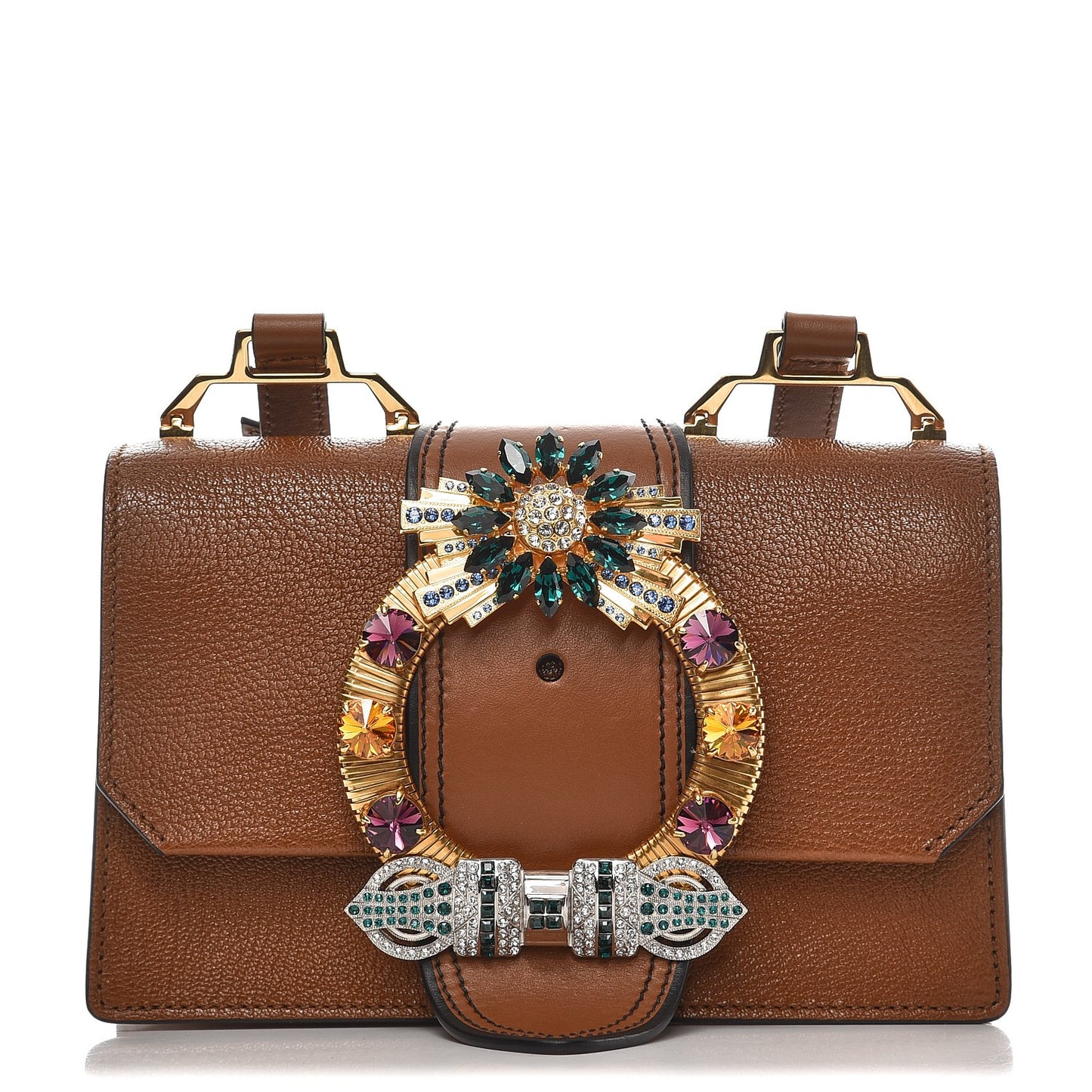 Goatskin Madras Soft Calf Crystal Embellished Shoulder Bag Brandy