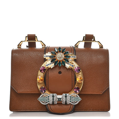 Miu Miu Goatskin Madras Soft Calf Crystal Embellished Shoulder Bag Brandy 1 of 6
