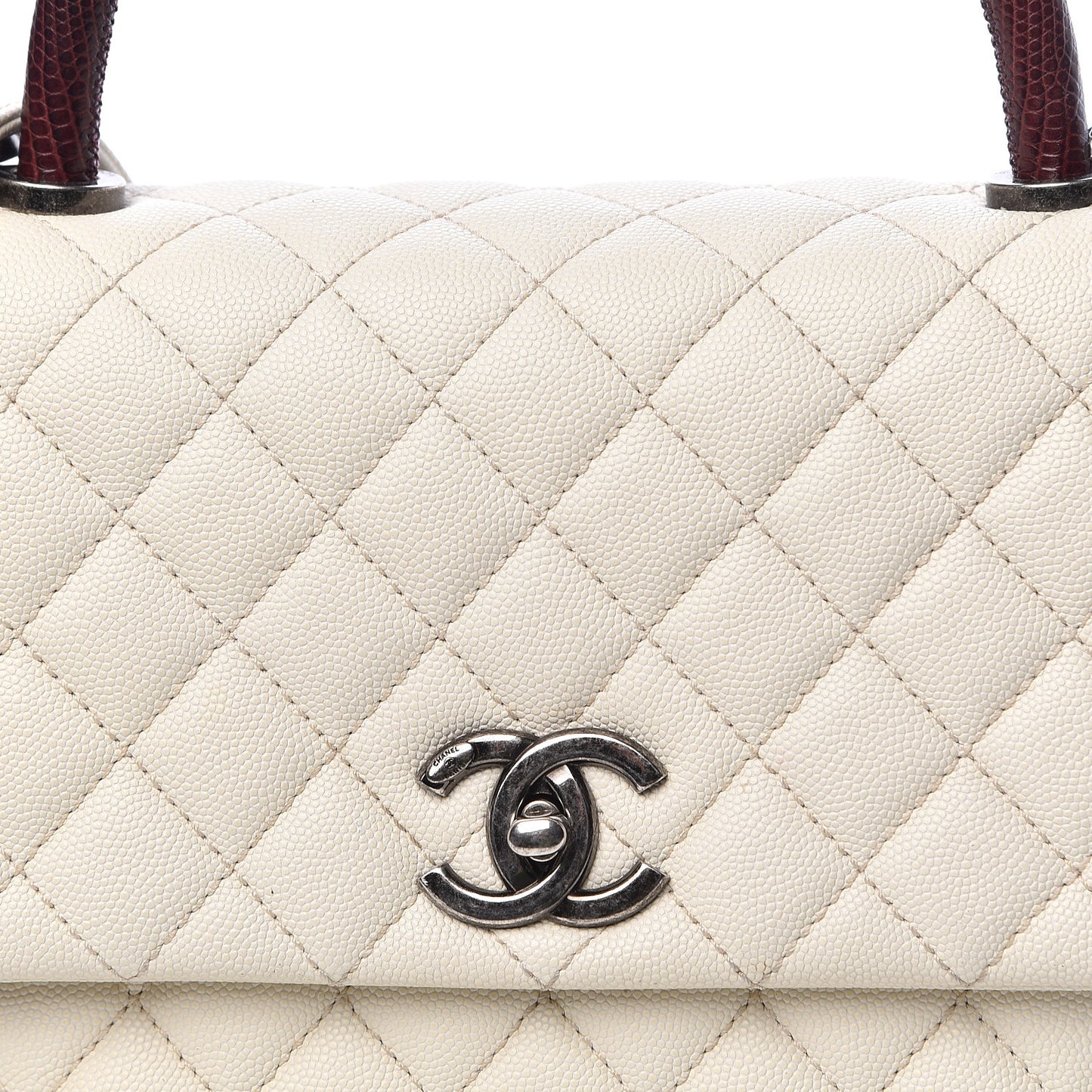 Caviar Lizard Quilted Small Coco Handle Flap Ivory