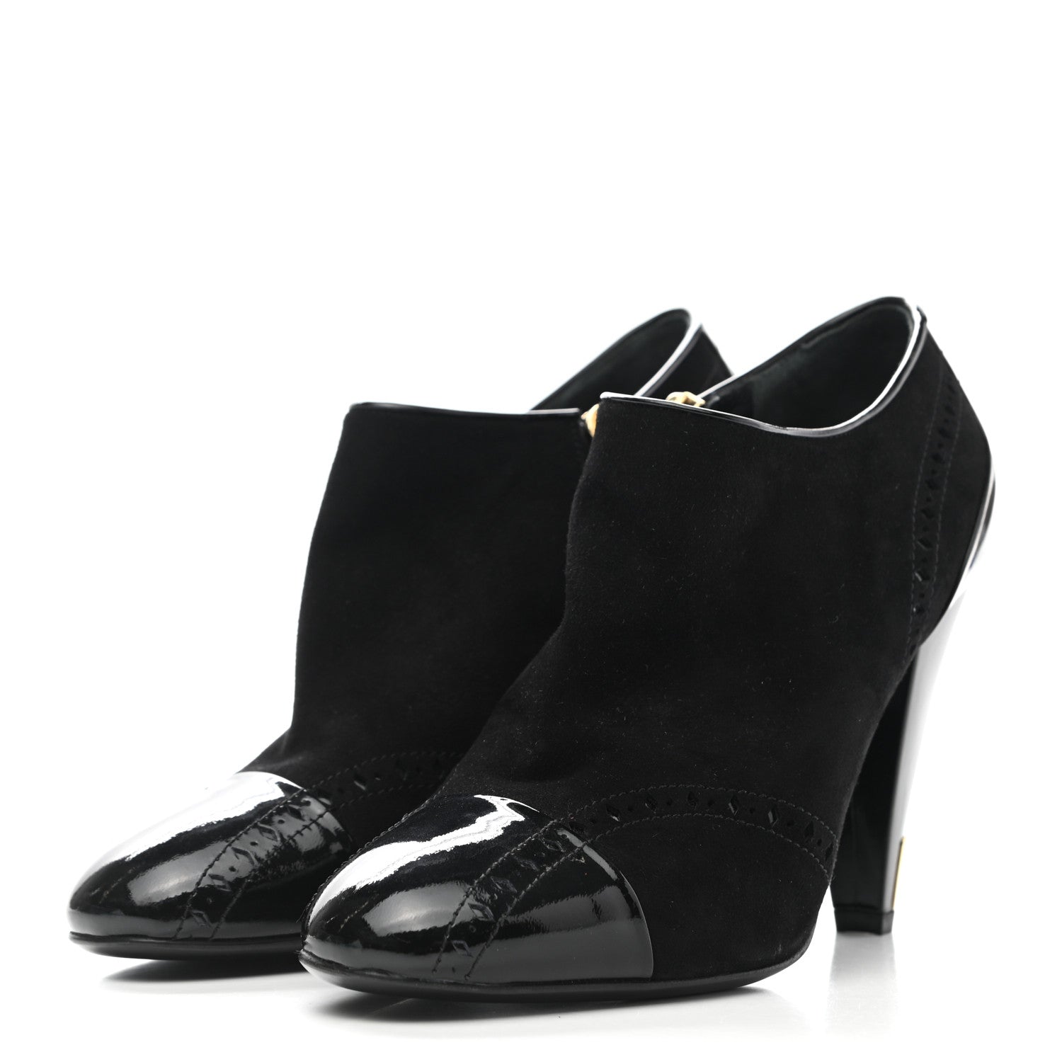 Louis Vuitton Patent Suede Cap Toe Mia Low Boots 38.5 Black 3 of 9