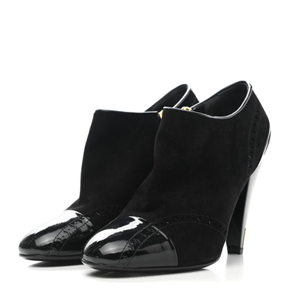 Louis Vuitton Patent Suede Cap Toe Mia Low Boots 38.5 Black 3 of 9