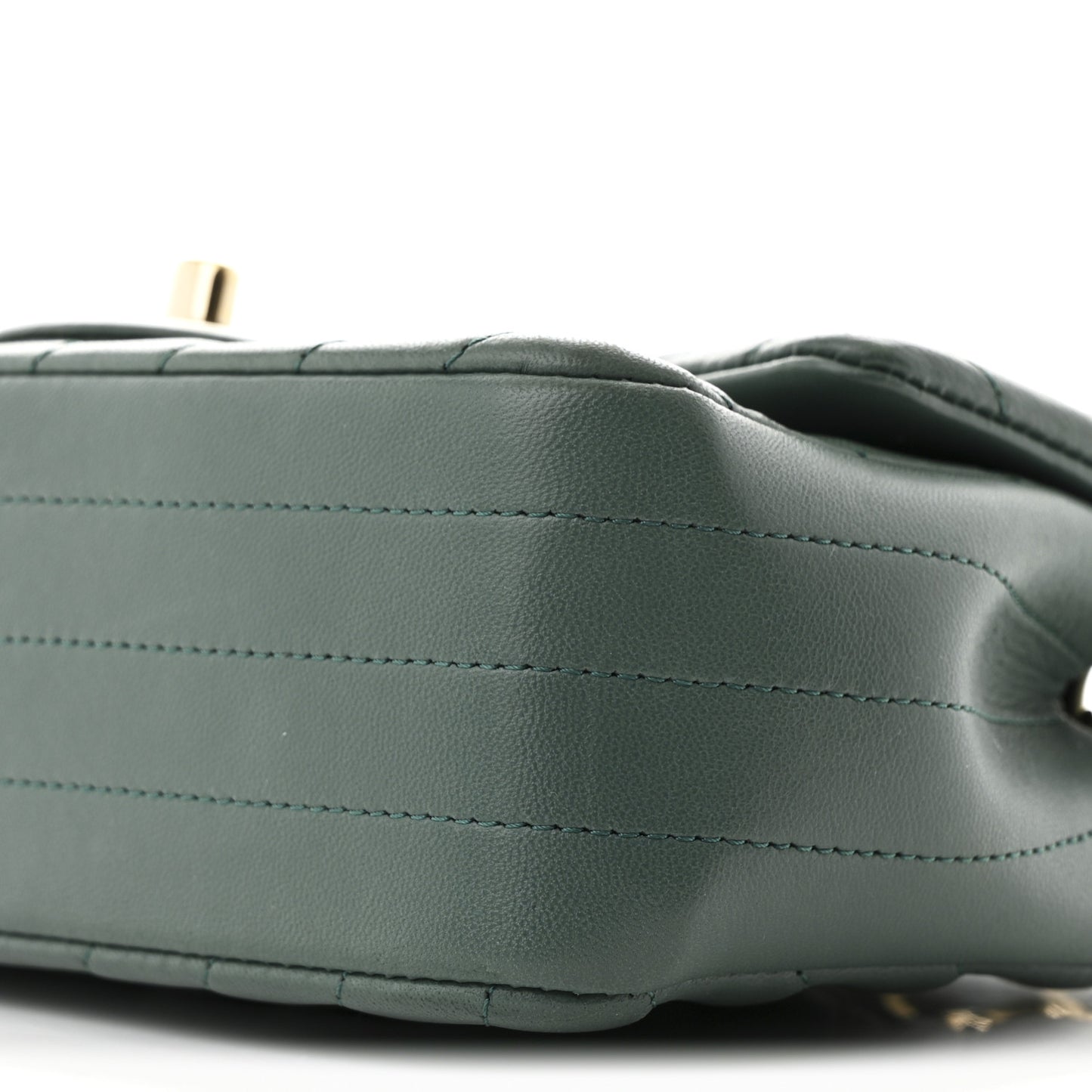 Lambskin Chevron Quilted Mini Rectangular Flap Dark Green