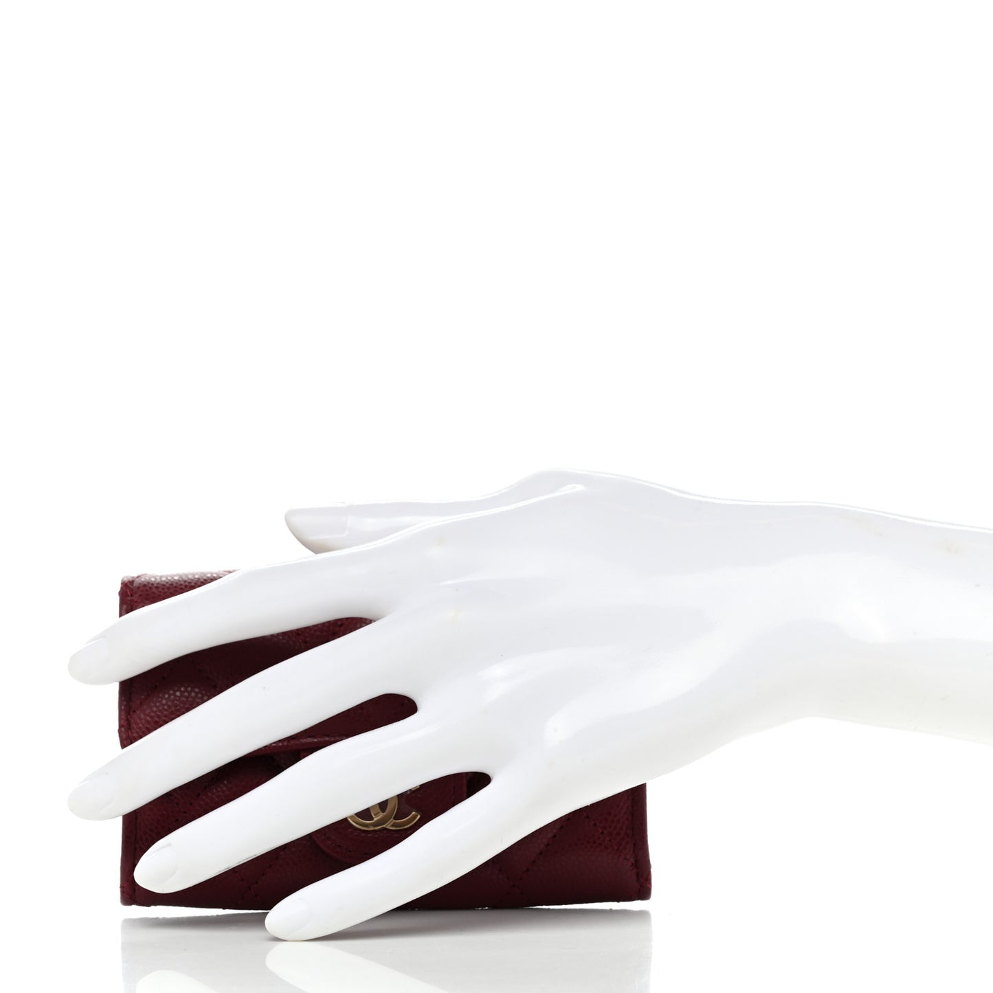 Caviar Quilted Flap Card Holder Wallet Burgundy