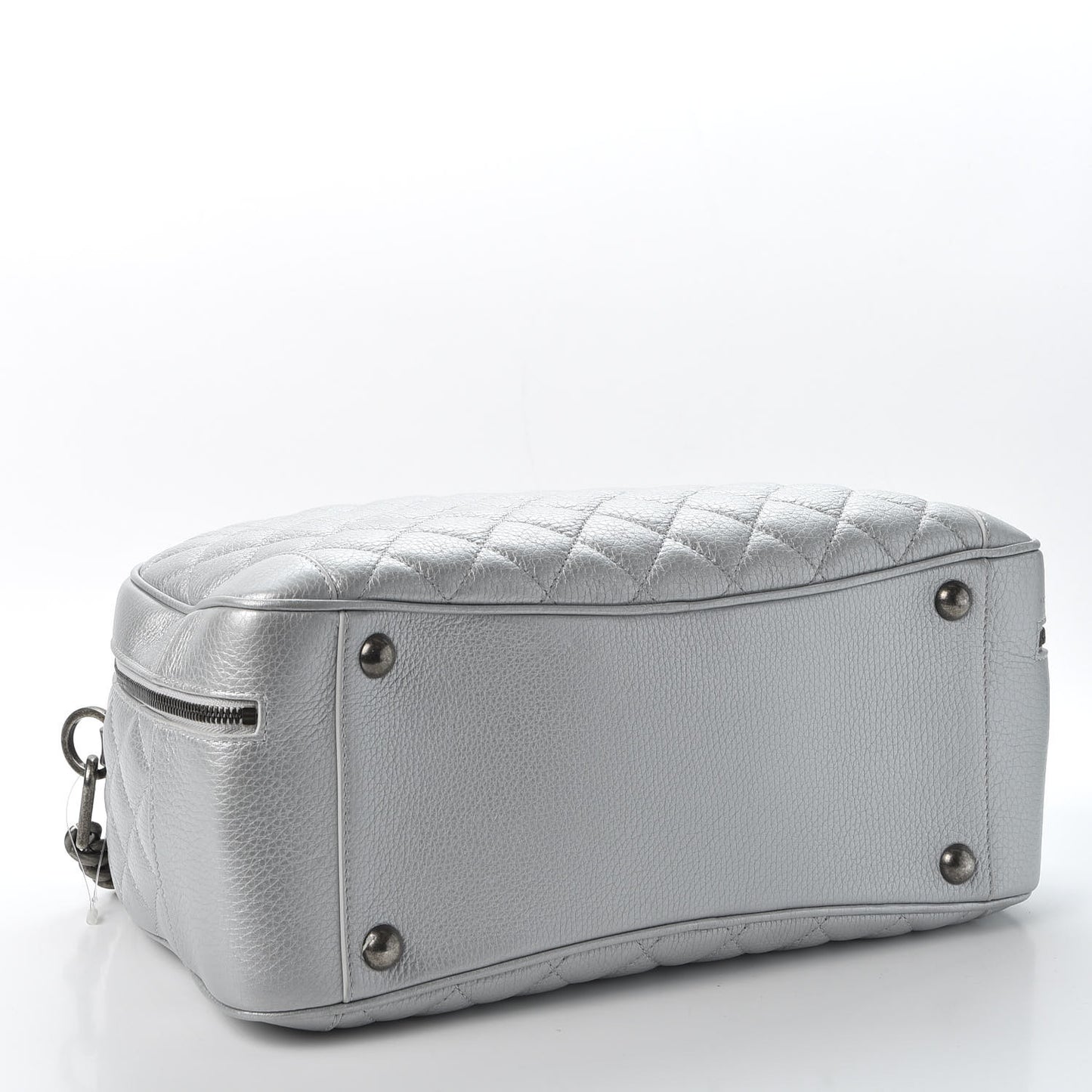 Metallic Calfskin Quilted Medium Airlines Round Trip Bowling Bag Silver