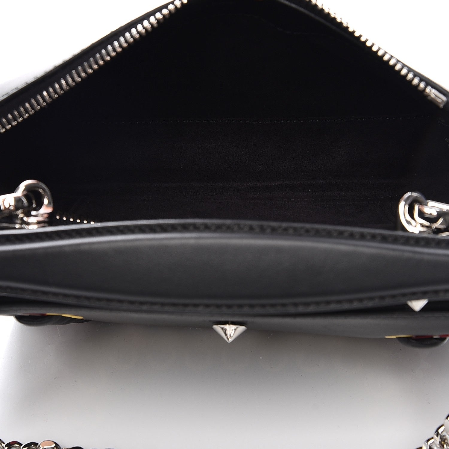 Fendi Vitello Baltico Shiny Nappa Lace Up Floral Small Dotcom Click Chain Satchel Black 9 of 9