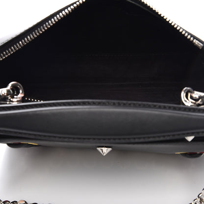 Fendi Vitello Baltico Shiny Nappa Lace Up Floral Small Dotcom Click Chain Satchel Black 9 of 9