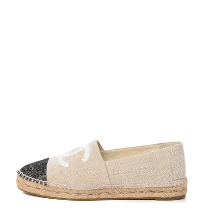 Chanel Toile Sequin CC Espadrilles 40 Beige Black 1 of 11