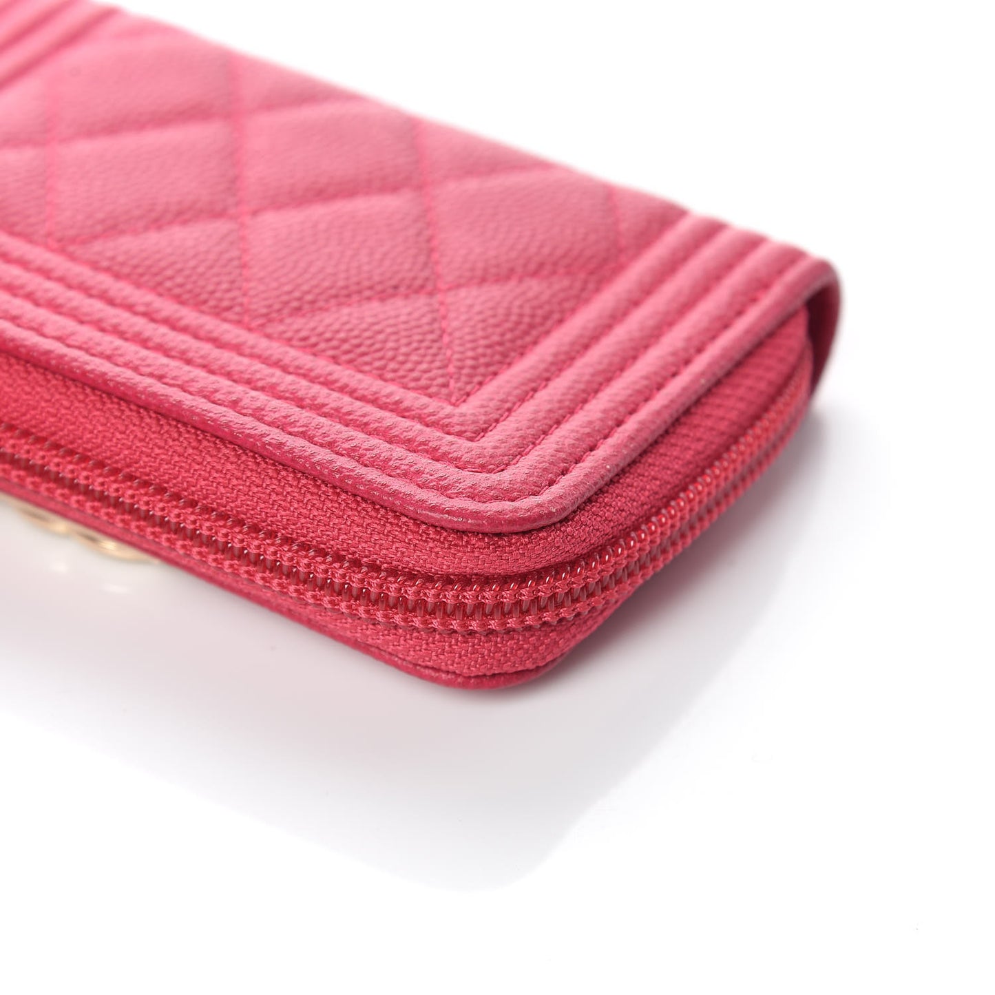 Caviar Quilted Boy Zip Around Coin Purse Wallet Fuchsia