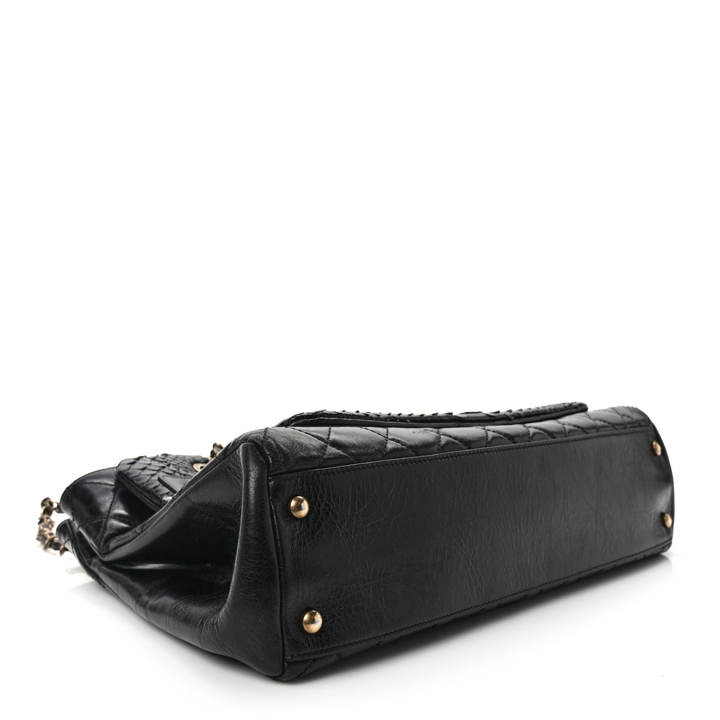 Snakeskin Glazed Calfskin Quilted Urban Mix Tote Black
