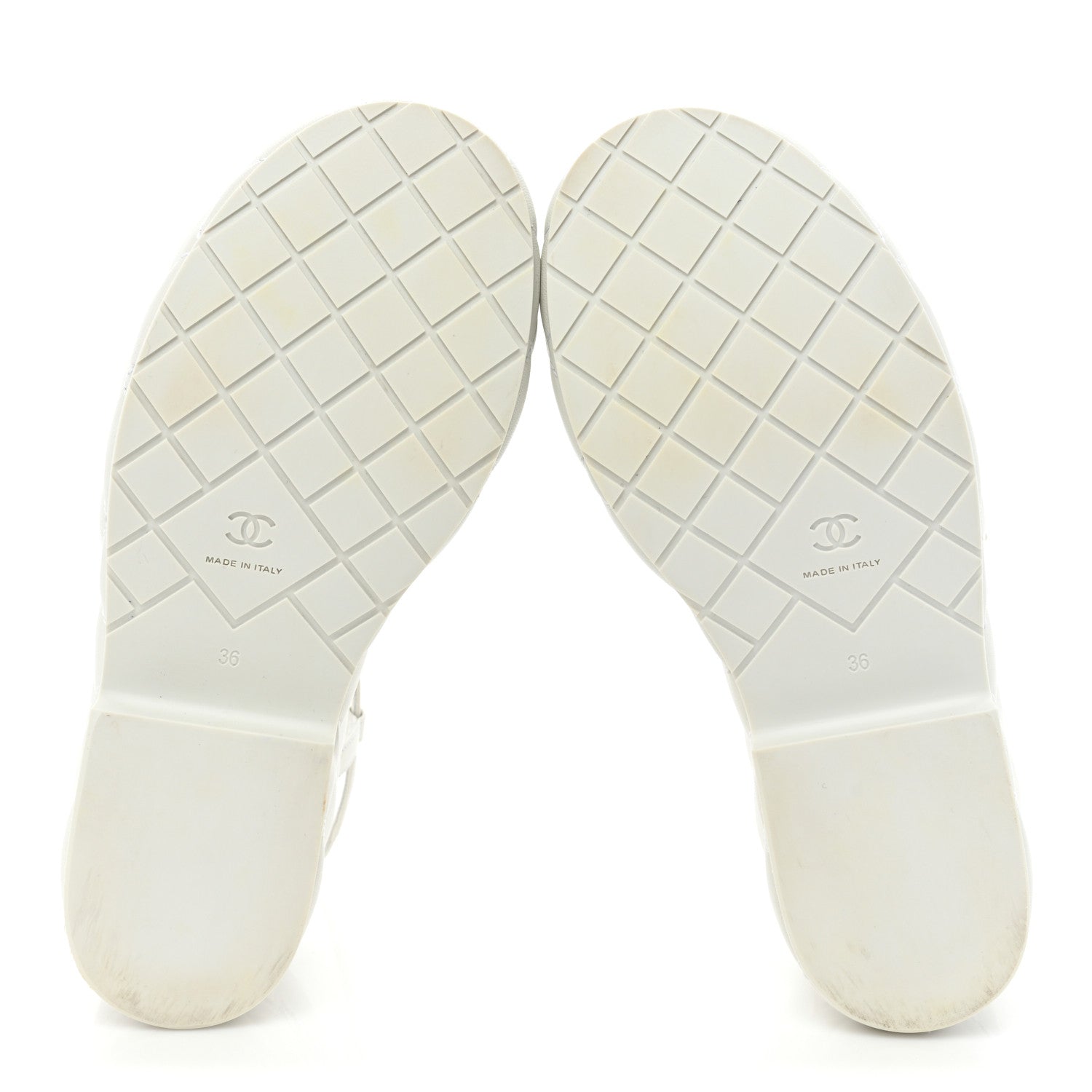 Chanel Calfskin Quilted Wedge Logo Sandals 36 White 6 of 12
