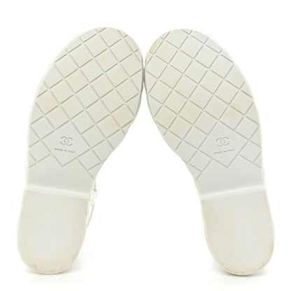 Chanel Calfskin Quilted Wedge Logo Sandals 36 White 6 of 12