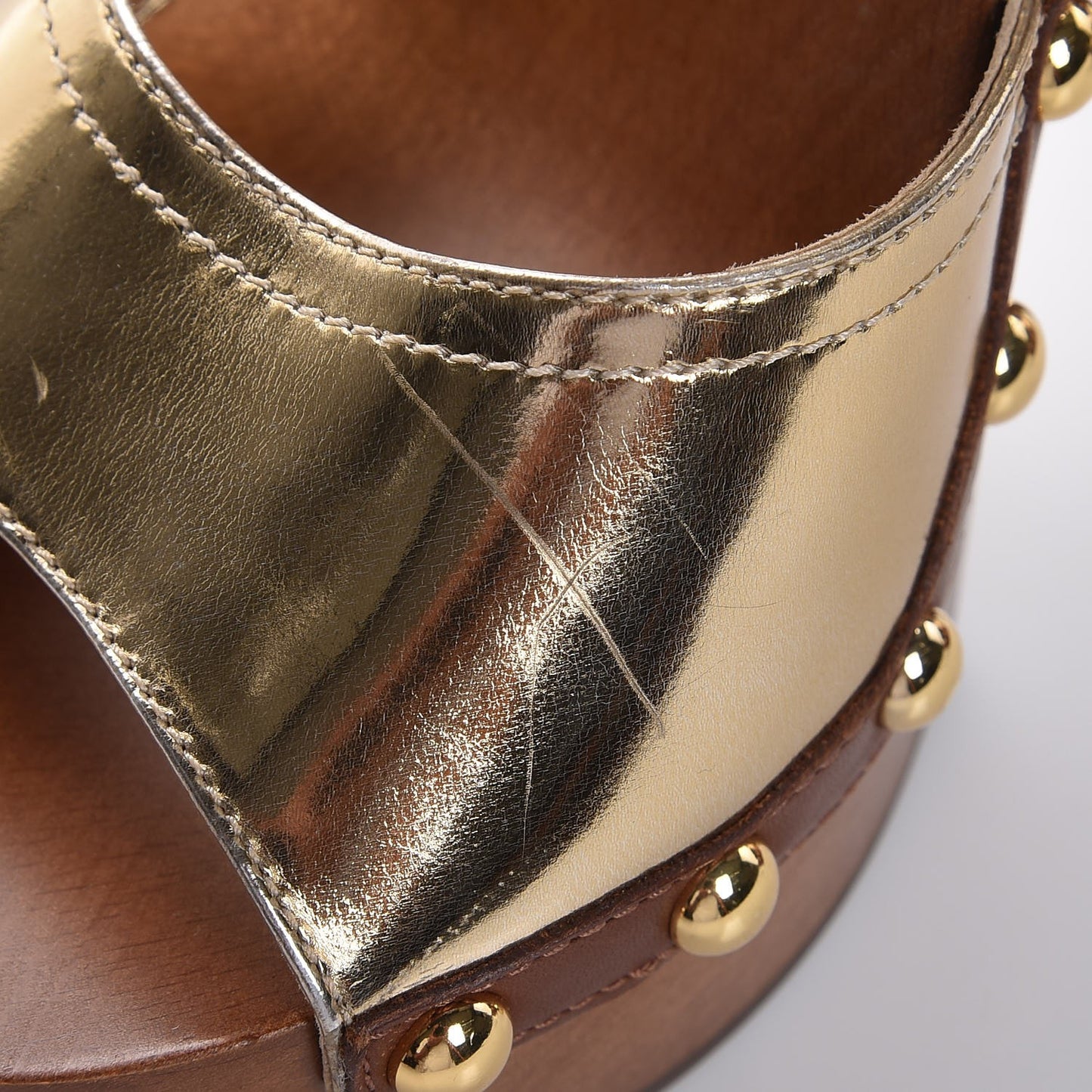Patent Monogram Wooden Canopy Clog Sandals 36 Gold