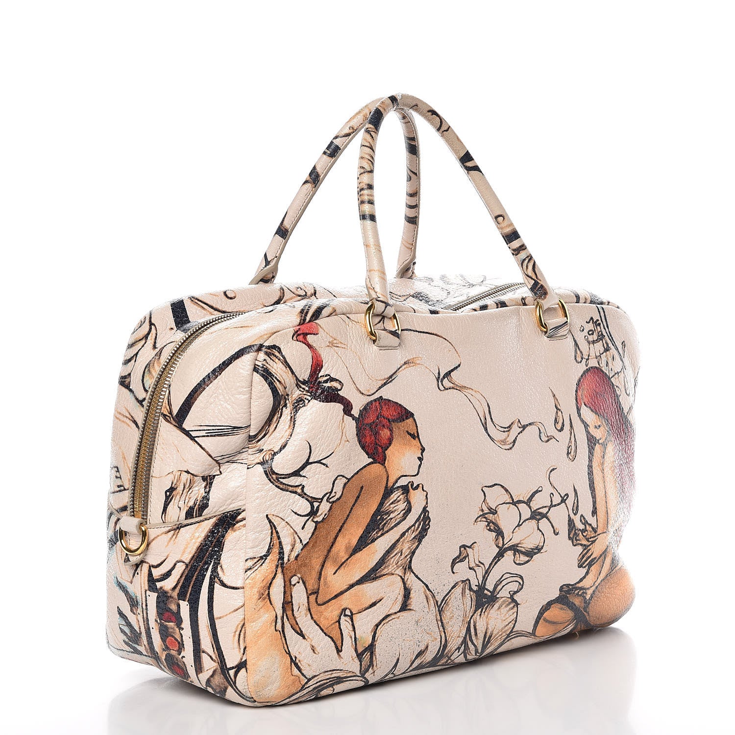 Prada X JAMES JEAN Cervo Lux Fairy Print Large Double Handle Boston Bag Prugna 3 of 14