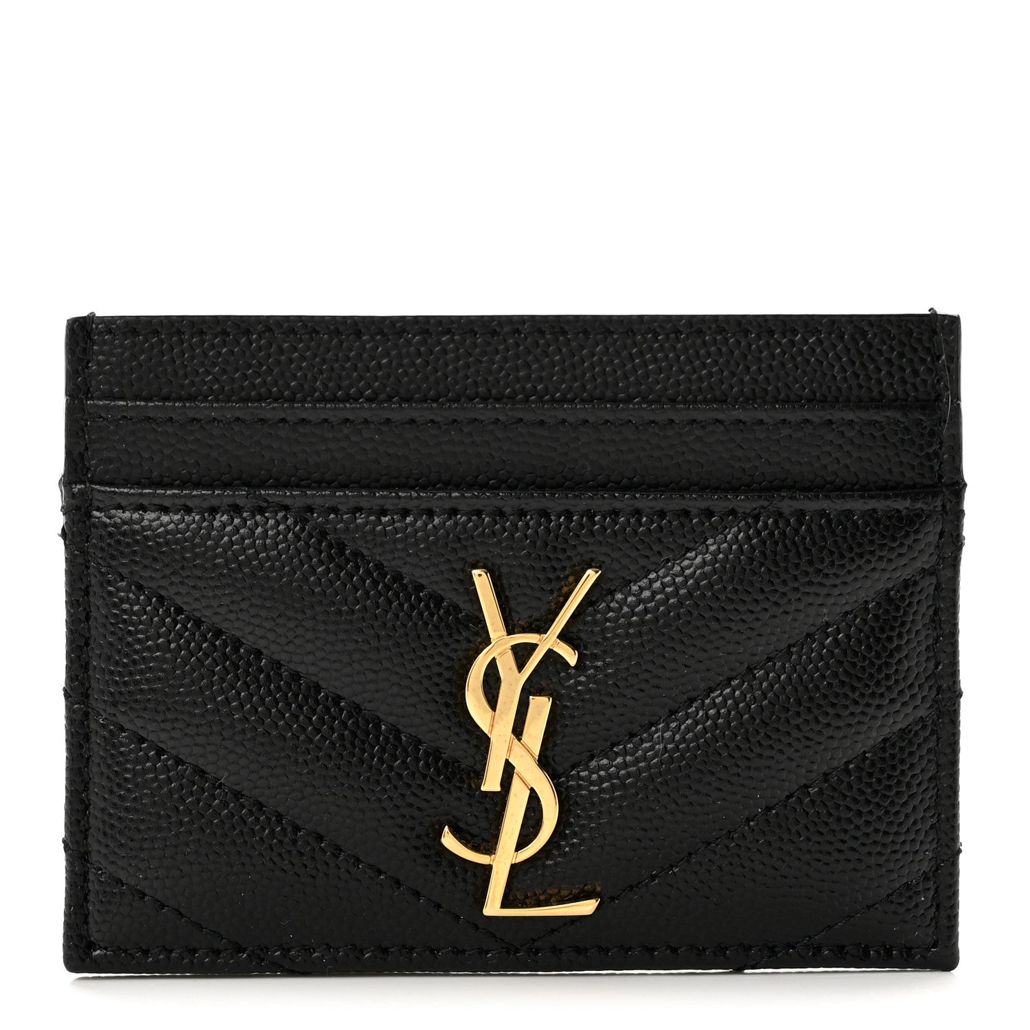 Saint Laurent Grain De Poudre Matelasse Chevron Cassandre Credit Card Case Black 1 of 9