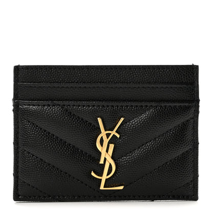 Saint Laurent Grain De Poudre Matelasse Chevron Cassandre Credit Card Case Black 1 of 9