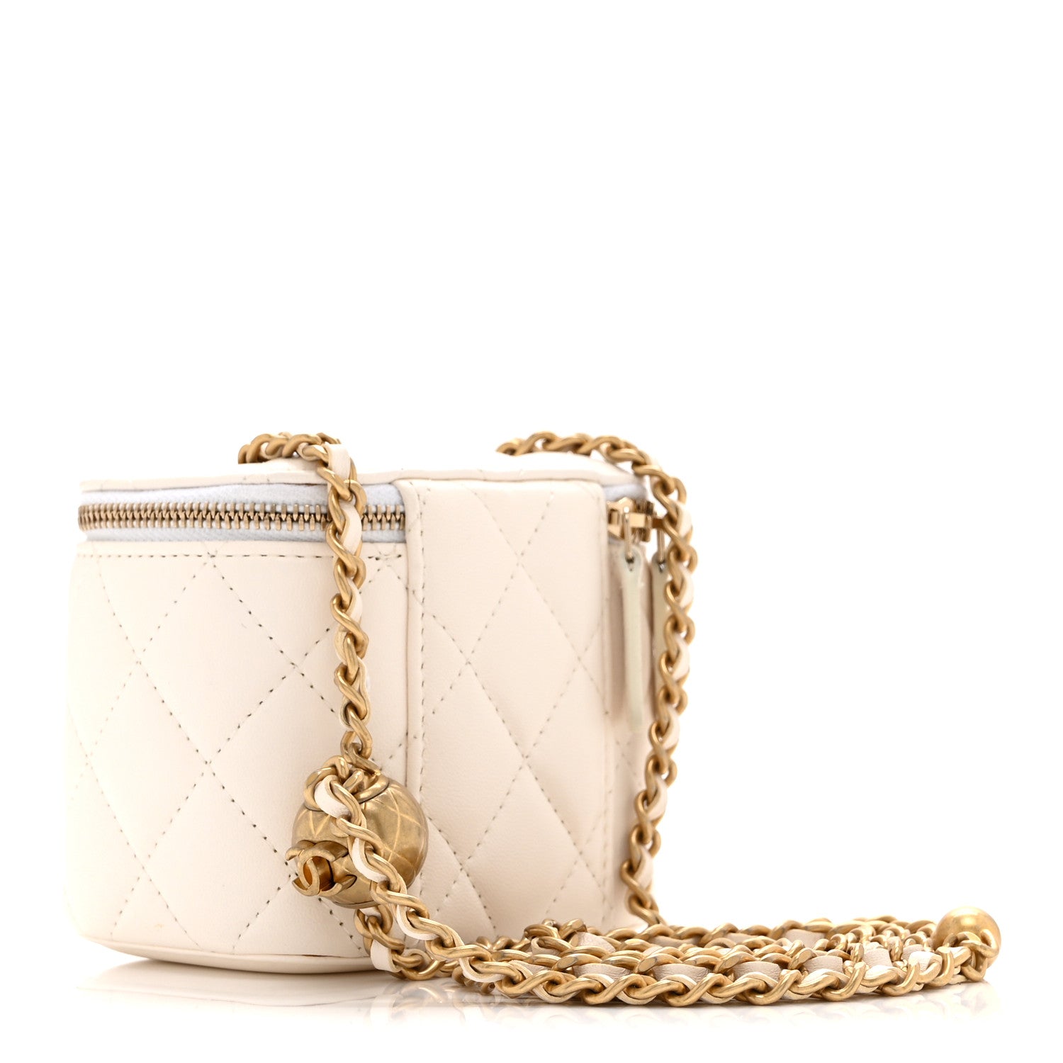 Chanel Lambskin Quilted Pearl Crush Mini Vanity Case With Chain White 3 of 10