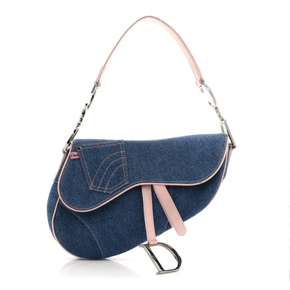 Christian Dior Patent Denim Jeans Saddle Bag Blue Pink 1 of 14