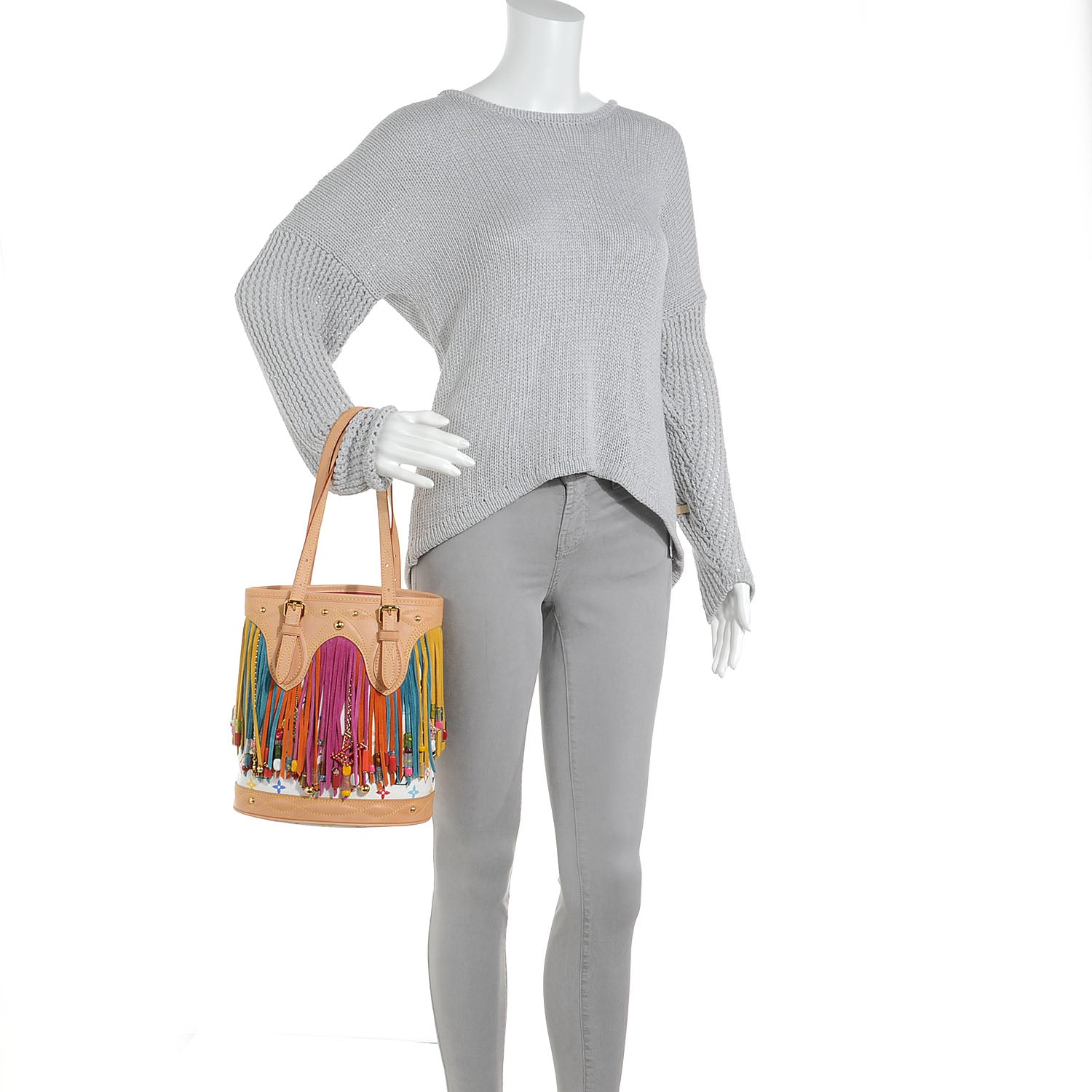 Louis Vuitton Monogram Multicolor Fringe Bucket White 2 of 8