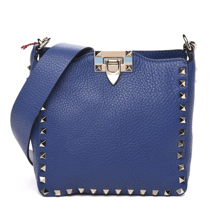 Valentino Garavani Pebbled Calfskin Mini Rockstud Flip-Lock Messenger Bag Blu Delft 1 of 8