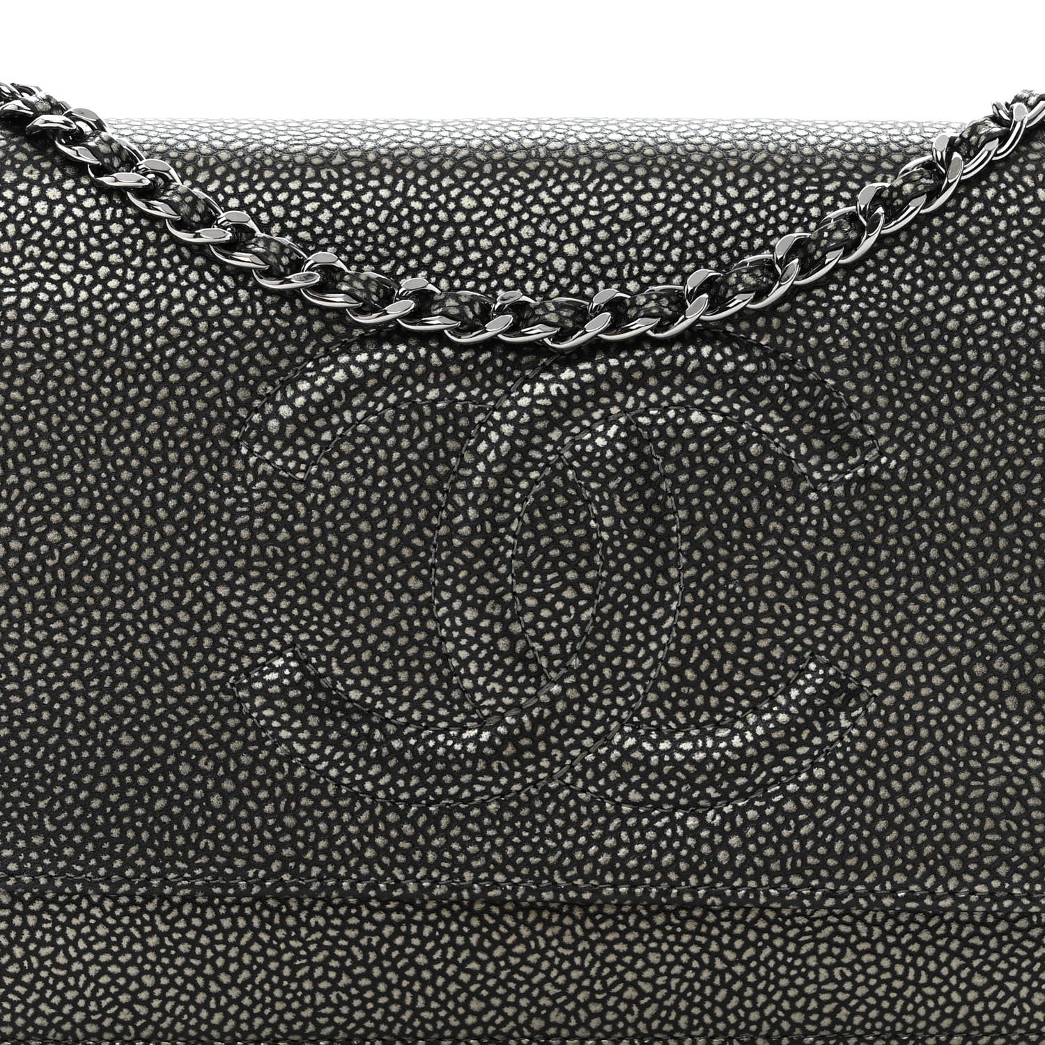 Chanel Metallic Caviar Timeless CC Wallet On Chain WOC Grey 9 of 11
