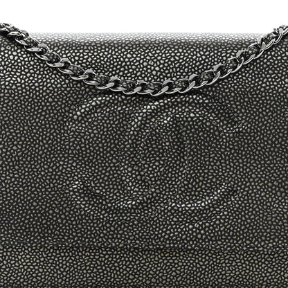 Chanel Metallic Caviar Timeless CC Wallet On Chain WOC Grey 9 of 11