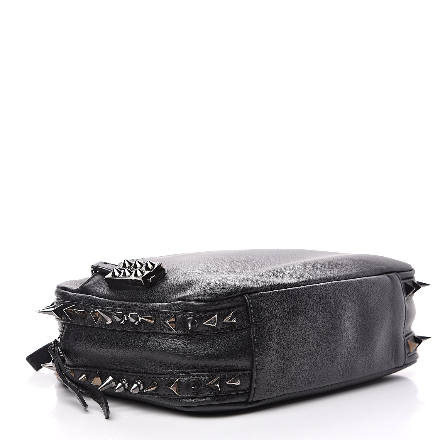 Christian Louboutin Calfskin Spikes Shoulder Bag Black 4 of 13
