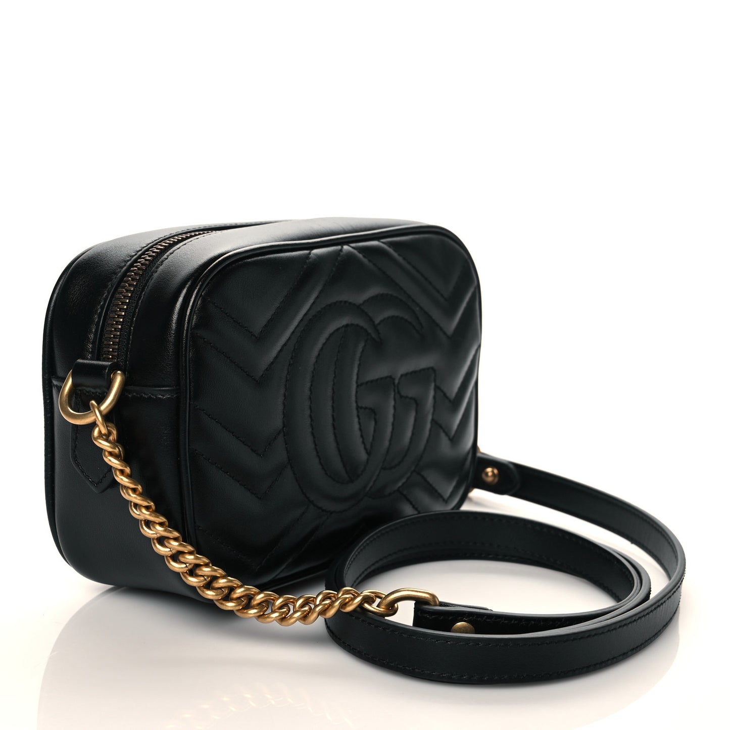 Calfskin Matelasse Mini GG Marmont Chain Shoulder Bag Black
